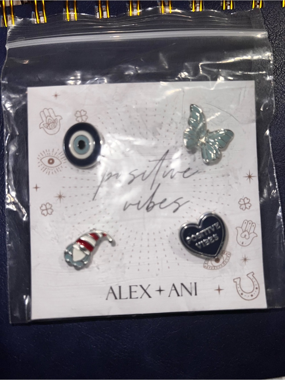 Alex and Ani positive vibes pin set